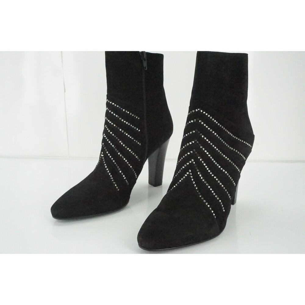 Saint Laurent Paris Lily Black Suede Crystal Ankle Boots - Picture 5 of 12